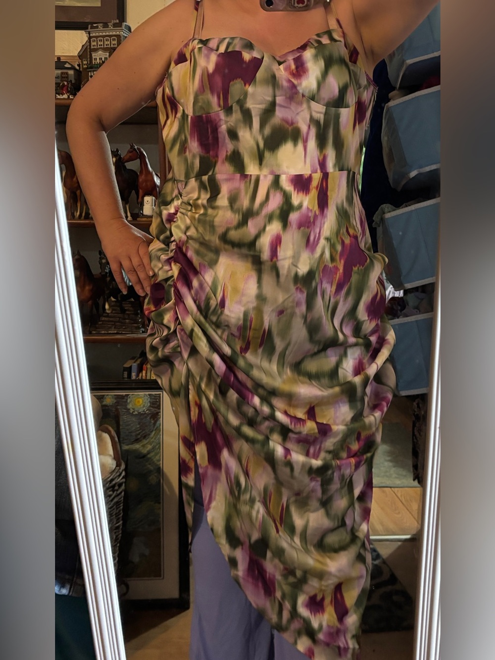 Cider Green and Purple Tie-Dye Satin Slip Dress - Picture 4 of 8